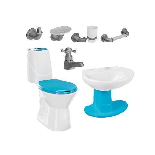 Combo Happy II Azul Marino Gf Gris: sanitario, lavamanos con semipedestal, grifería y accesorios Gris Perlado